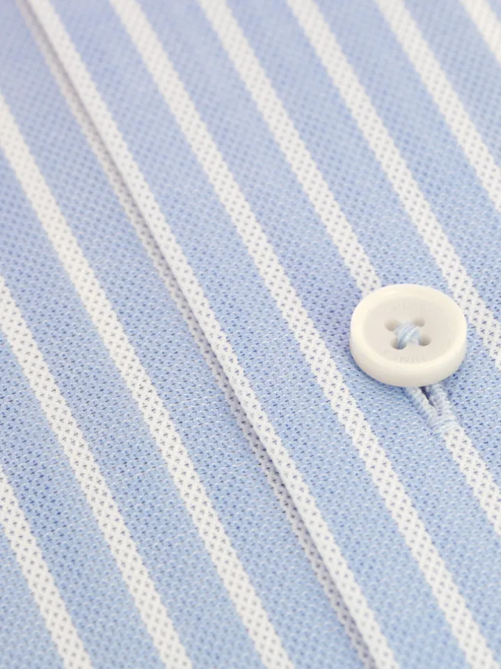 Chemise col italien à rayures bleu ciel