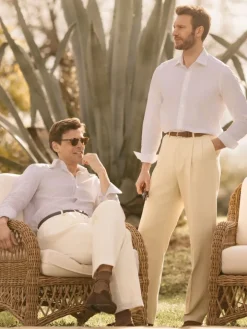Chemise col italien en lin et coton blanche