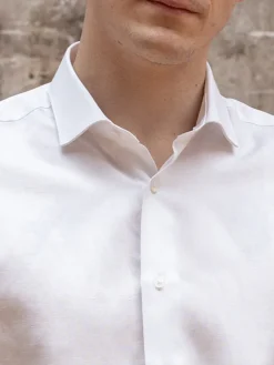 Chemise col italien en lin et coton blanche