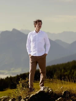 Chemise col italien en oxford gratté blanc