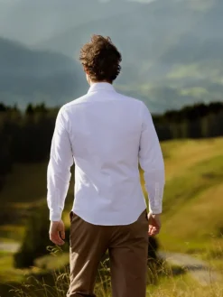Chemise col italien en oxford gratté blanc