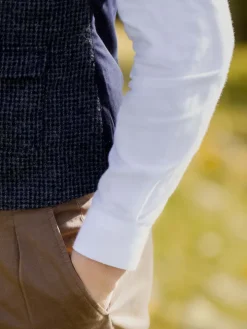 Chemise col italien en oxford gratté blanc