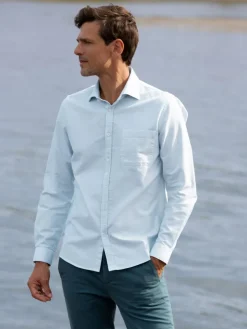 Chemise col italien en oxford bio bleu ciel