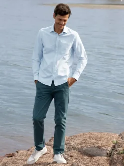 Chemise col italien en oxford bio bleu ciel