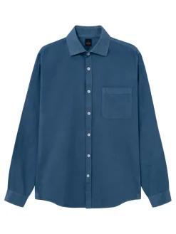 Chemise col italien en oxford bio bleu orage