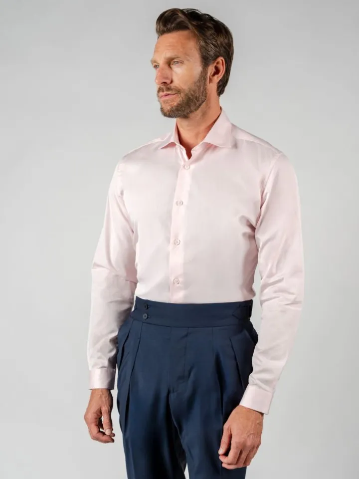 Chemise col italien en popeline rose