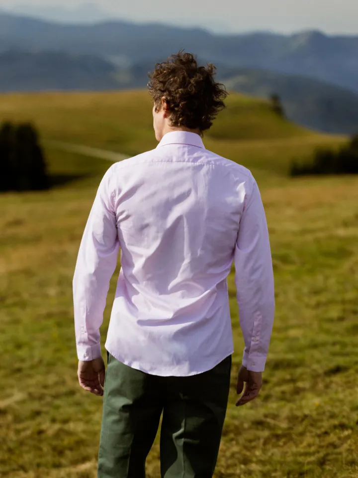 Chemise col italien en popeline rose