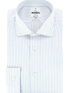 Chemise col italien infroissable à rayures bleu ciel
