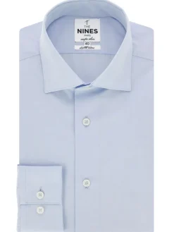 Chemise col italien popeline bleu ciel