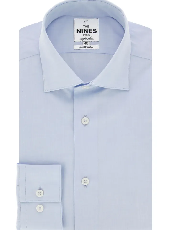Chemise col italien popeline bleu ciel