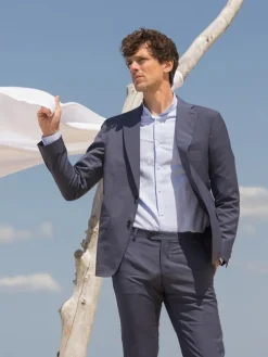 Chemise col Mao en lin bleu ciel