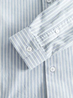 Chemise col mao en oxford japonais à rayures bleu ciel