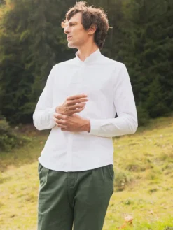 Chemise col mao en oxford gratté blanche