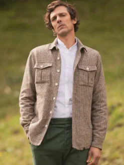 Chemise col mao en oxford gratté blanche