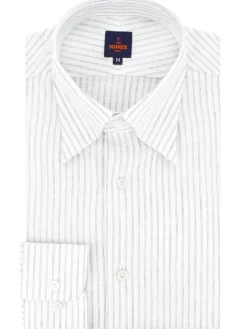 Chemise col napolitain à rayures vert olive