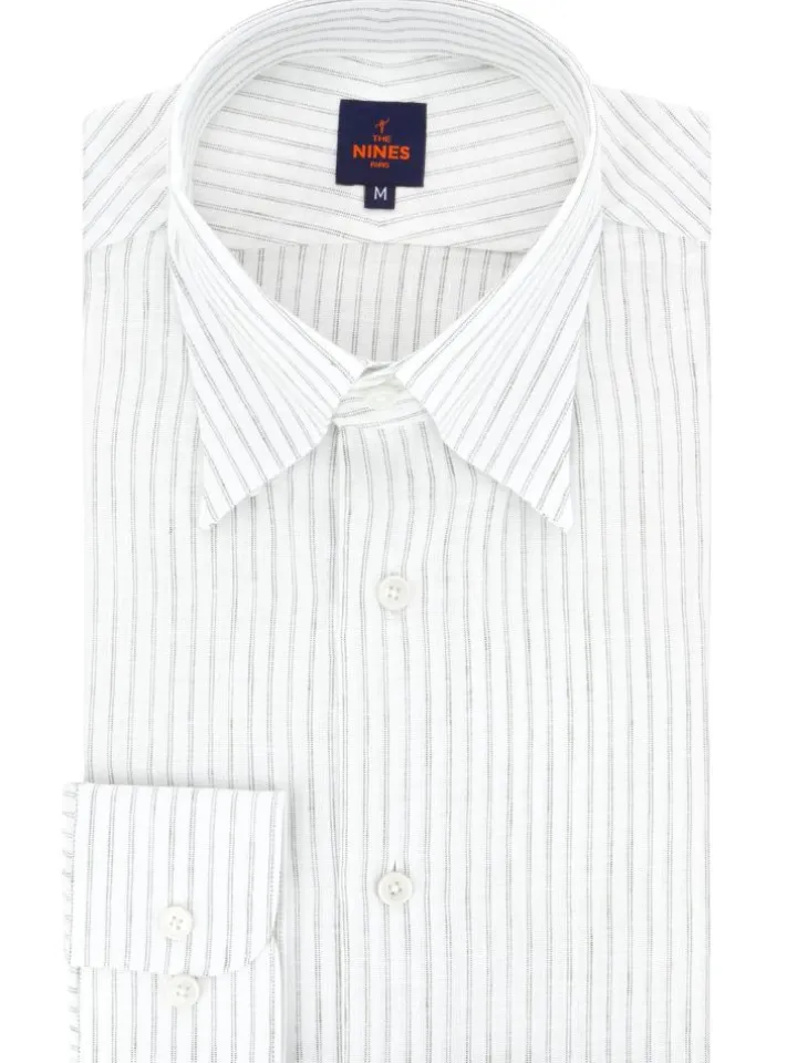 Chemise col napolitain à rayures vert olive