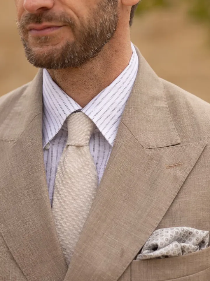 Chemise col napolitain à rayures vert olive