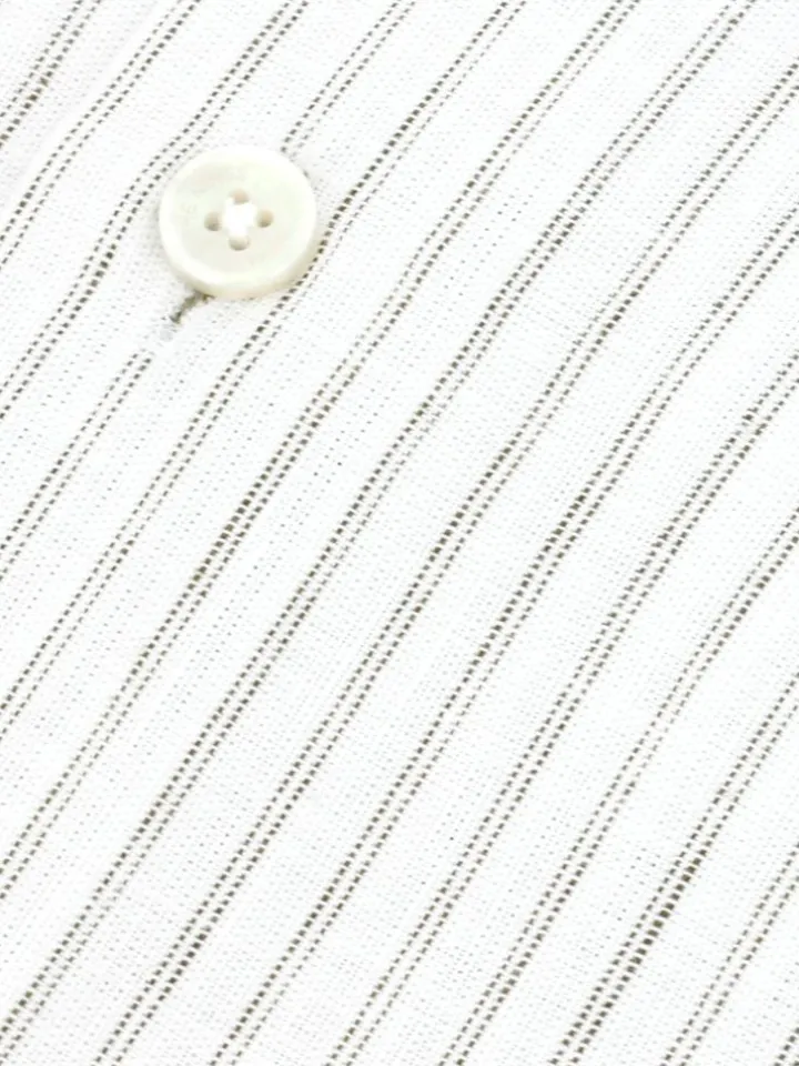 Chemise col napolitain à rayures vert olive