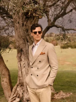 Chemise col napolitain à rayures beiges