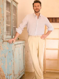 Chemise col napolitain à rayures bleues