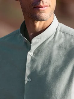 Chemise col officier en oxford japonais vert