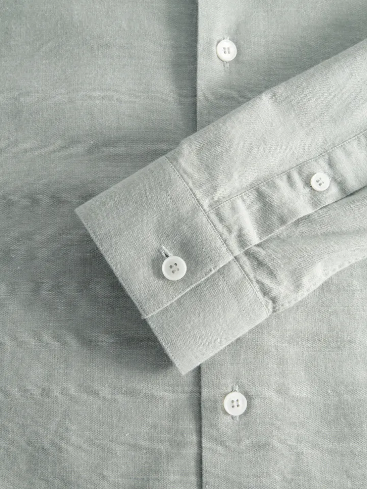 Chemise col officier en oxford japonais vert