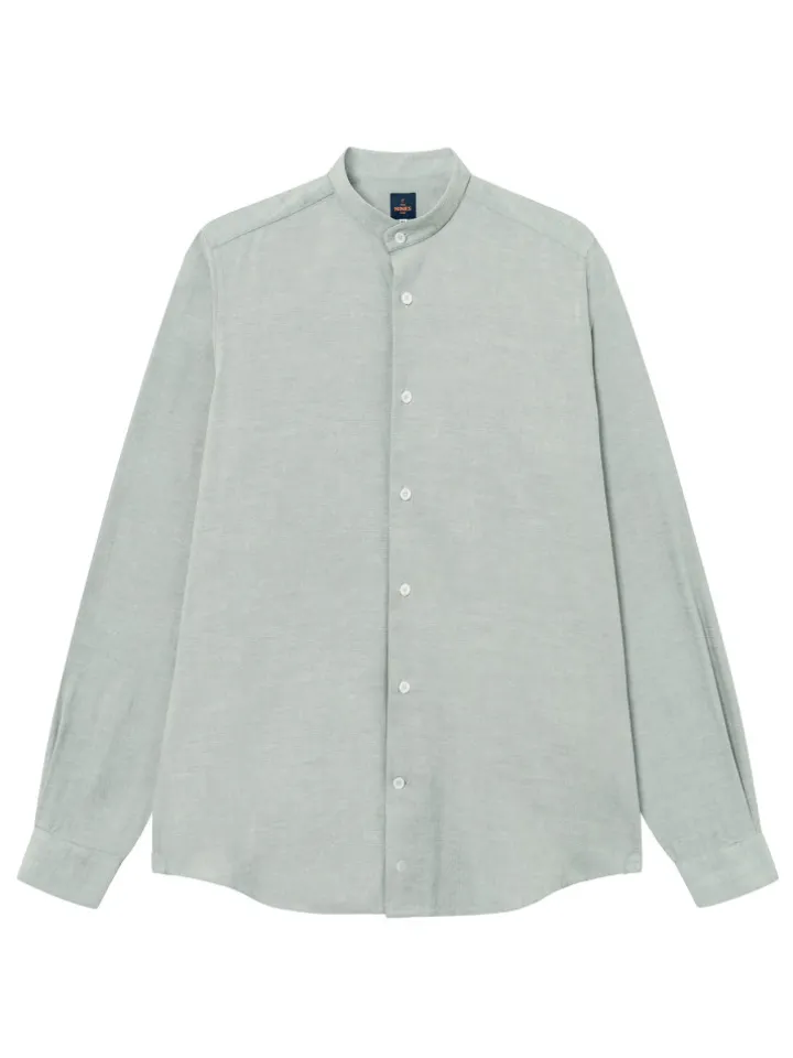 Chemise col officier en oxford japonais vert