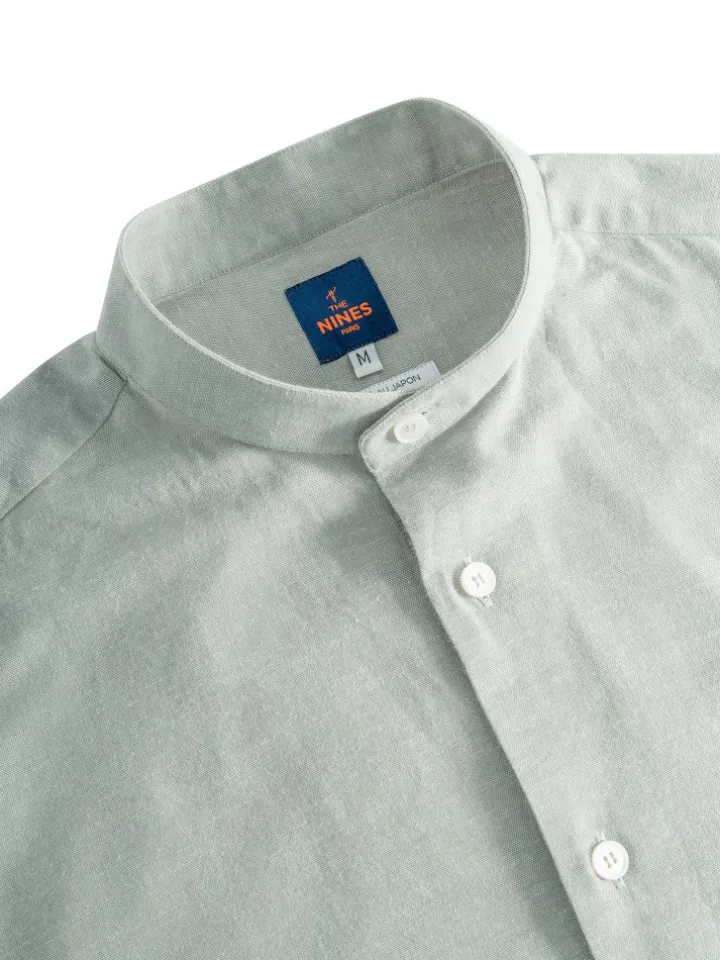 Chemise col officier en oxford japonais vert