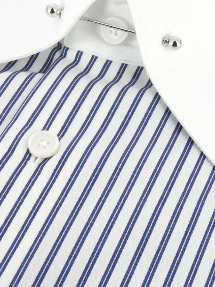 Chemise col épingle à rayures navy