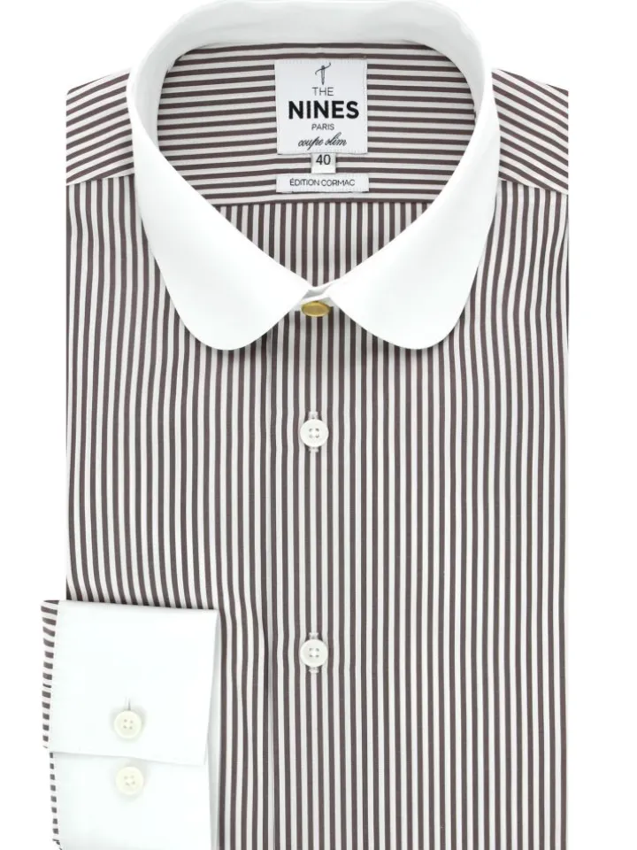 Chemise col rond à rayures marrons