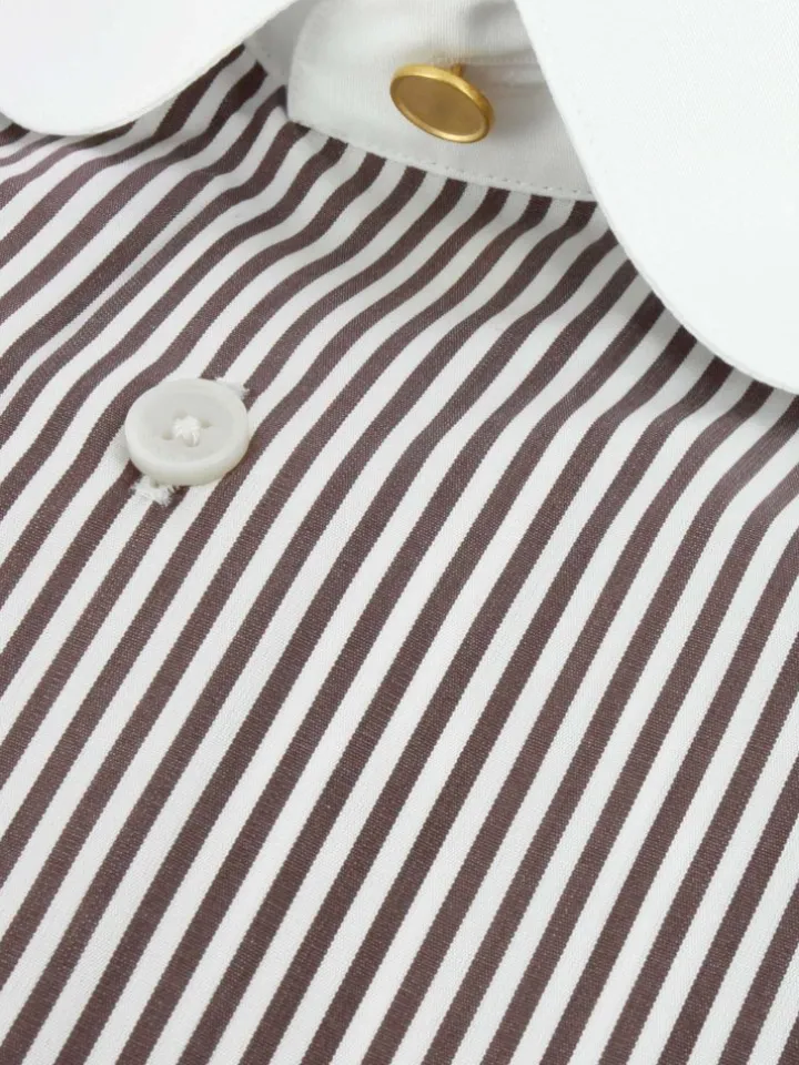 Chemise col rond à rayures marrons