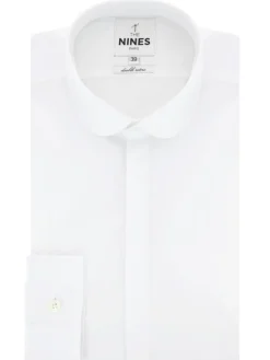 Chemise col rond en popeline blanche