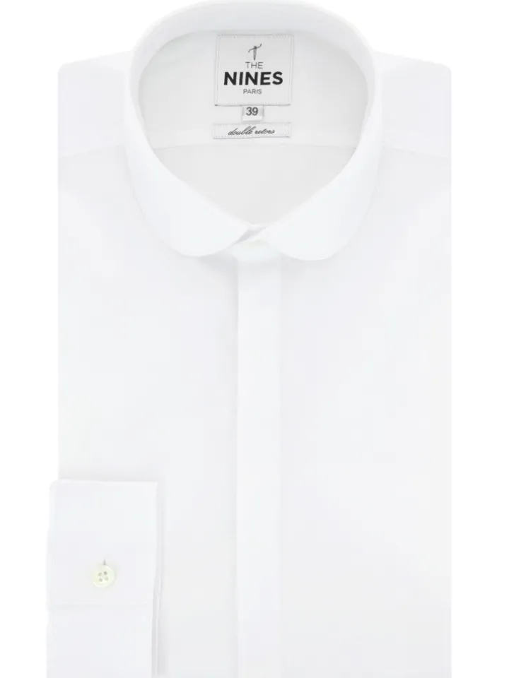 Chemise col rond en popeline blanche