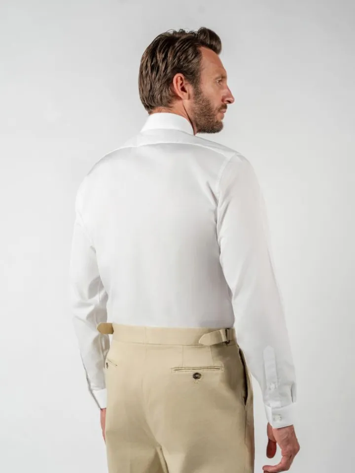 Chemise col rond en popeline blanche