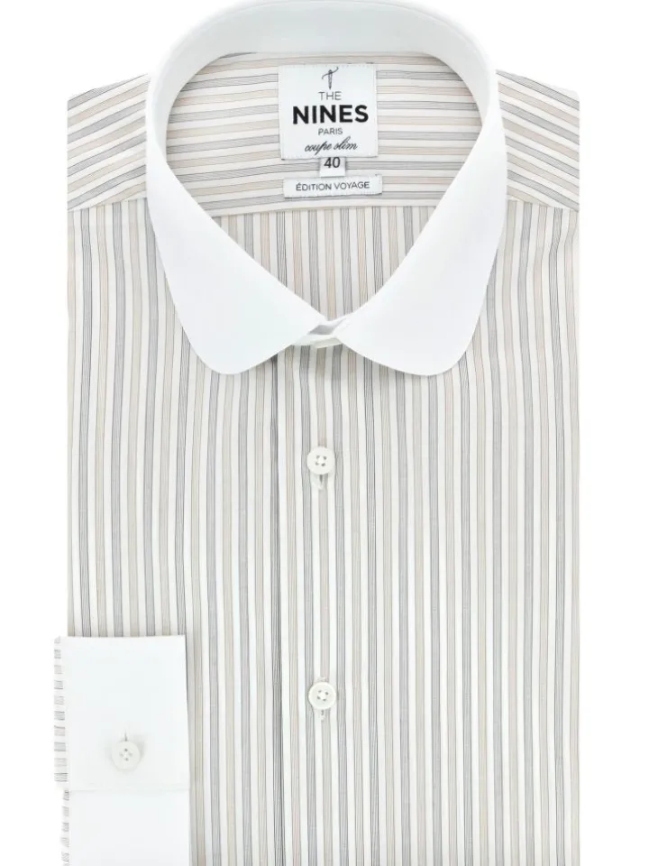 Chemise col rond infroissable à rayures marron