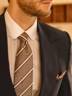 Chemise col rond infroissable à rayures marron