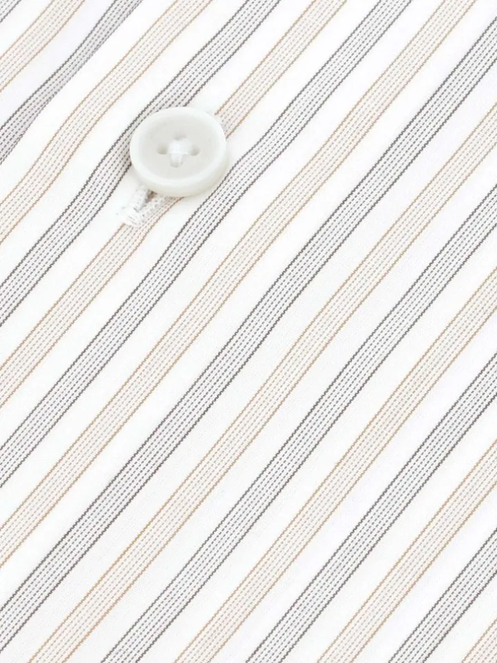 Chemise col rond infroissable à rayures marron