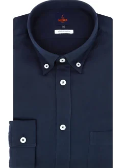 Chemise en gaze de coton bleu marine col américain