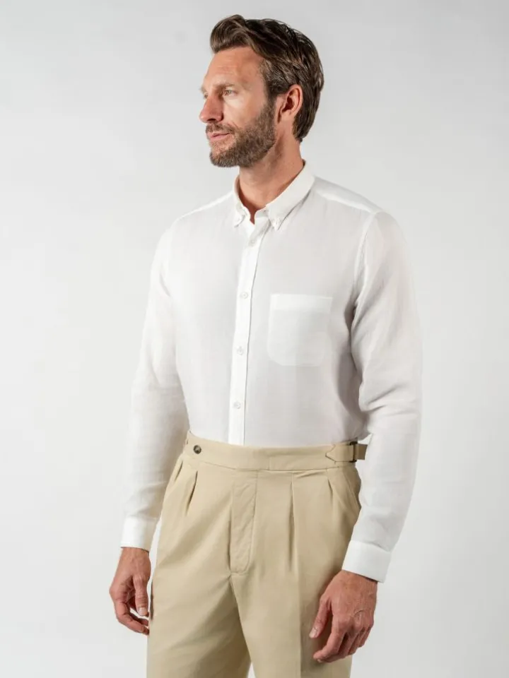 Chemise en gaze de coton blanc col américain