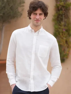 Chemise en gaze de coton blanc col américain