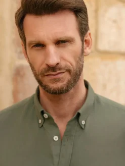 Chemise en gaze de coton verte col américain
