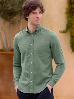 Chemise en gaze de coton verte col américain