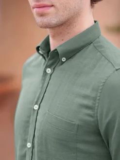 Chemise en gaze de coton verte col américain