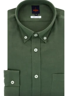 Chemise en gaze de coton verte col américain