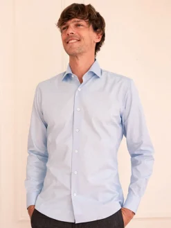 Chemise infroissable col italien bleu ciel