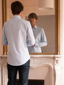 Chemise infroissable col italien bleu ciel