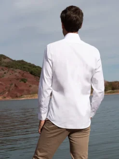 Chemise infroissable col italien blanche