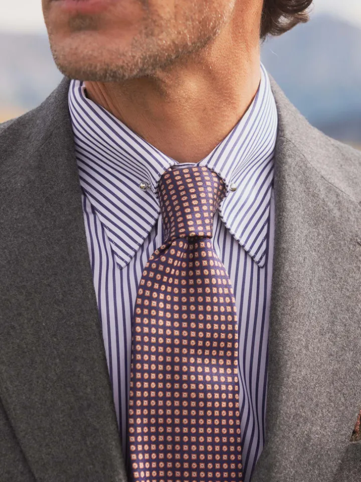 Chemise infroissable col épingle à rayures bleu marine