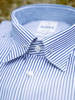 Chemise infroissable col épingle à rayures bleu marine