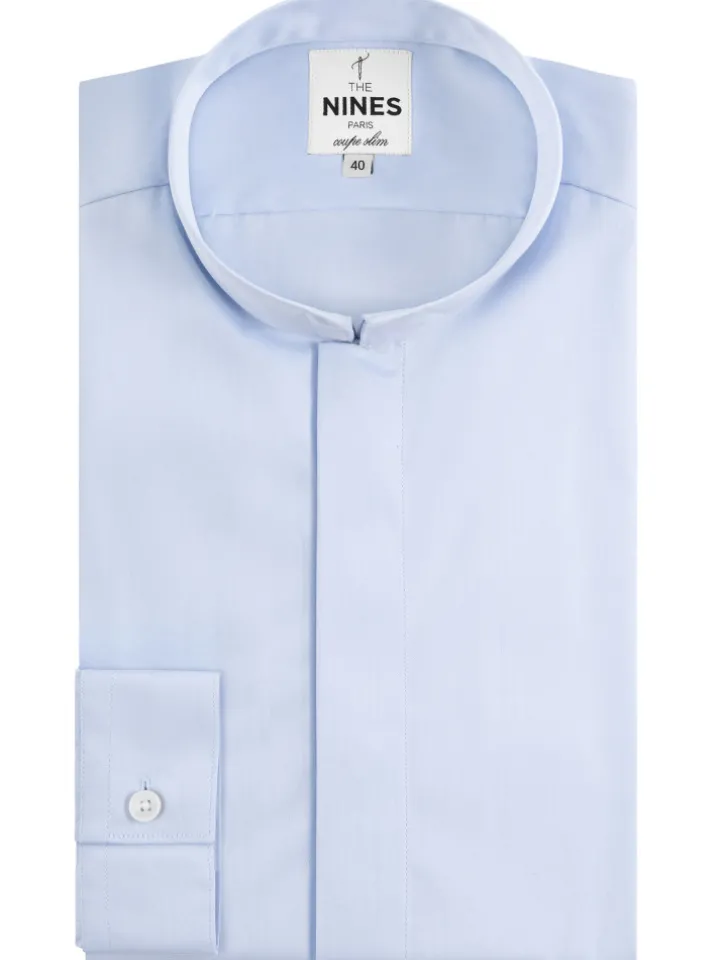 Chemise infroissable col inversé bleu ciel
